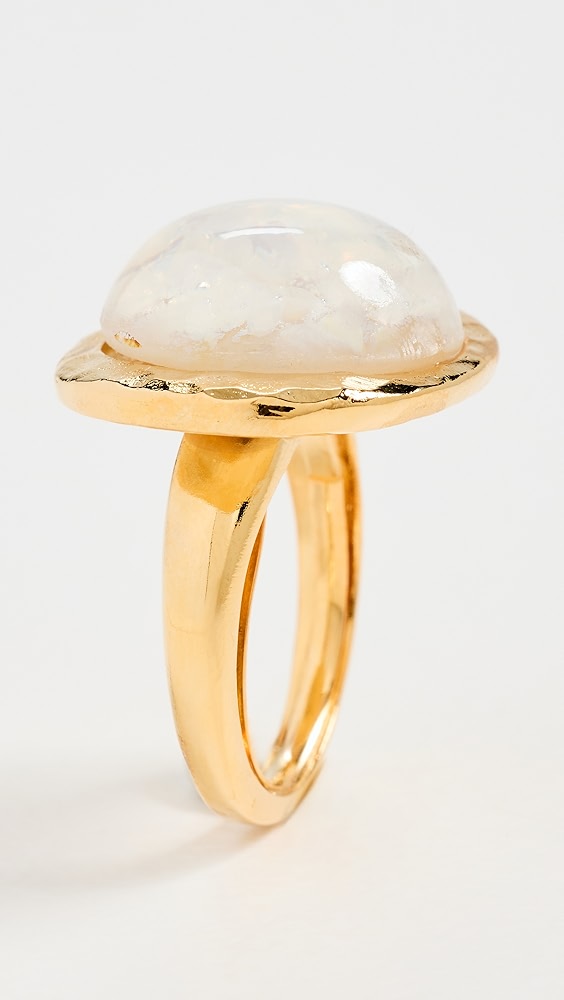 Kenneth Jay Lane Gold Button White Opal Adjustable Ring