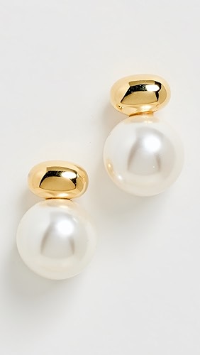 SHASHI Gold Pearl Stud Drop Earrings.