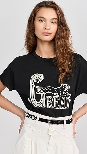 THE GREAT. The Boxy Crew Tee with Wild Panther Graphic.