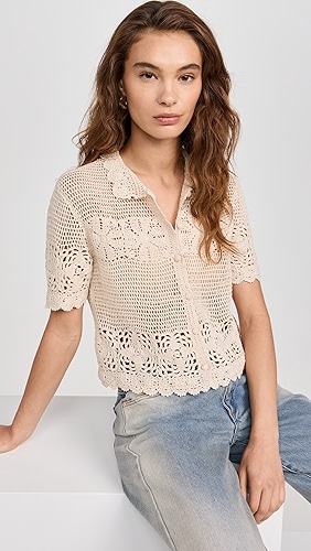 THE GREAT. The Crochet Polo Top.