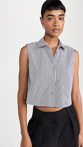 Theory Sleeveless Crop Classic Shirt.