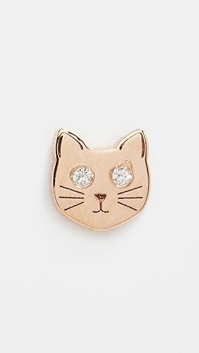 Zoe Chicco 14k Single Itty Bitty Cat with Diamond Eyes Stud Earring.