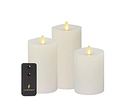 Luminara Realistic Artificial Moving Flame Pillar Candles - Set of 3 - Melted Top Edge, LED Battery Operated Lights - Unsce…