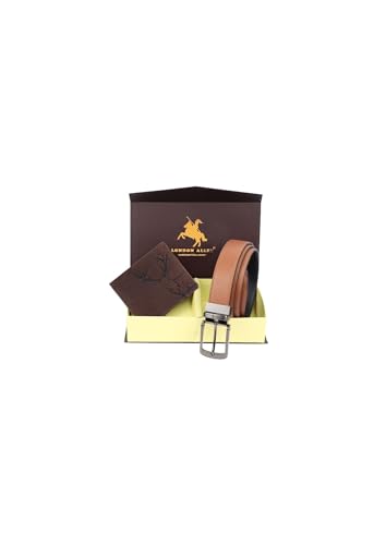 LONDON ALLEY ELK Vintage Brown Wallet & Black/Tan Reversible Belt Combo Gift Box for Men