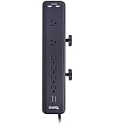 Plugable 6 AC Outlet Surge Protector with Clamp Mount for Workbench or Desk. Built-in 10.5W 2-Por...