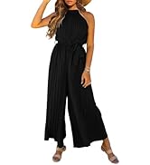 Happy Sailed Women's Jumpsuits Summer Sleeveless Halter Neck Wasit Belt Wide Leg Pants Romper Chi...