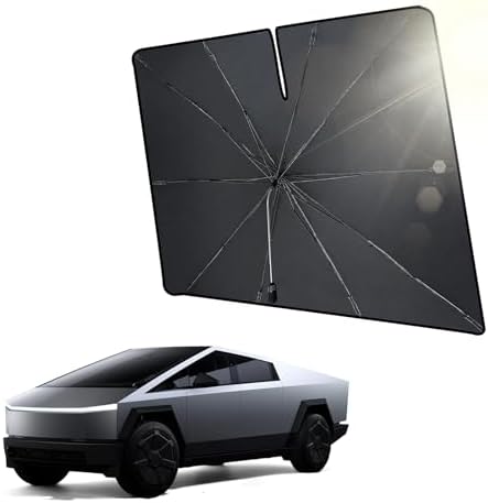 for Cybertruck Windshield Sun Shade - 2024 Tesla Cybertruck Sunshade UV Protection, Foldable Easy Install, Heat Reflective Car Front Umbrella Car Shade, Custom Fit for Cyberpickup Trucks, 60 * 70in