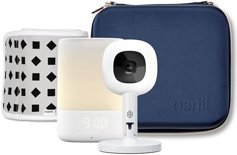 Nanit Travel Light Bundle: Nanit Pro Camera with Portable Flex Stand, Sound + Light Audio Monitor & Baby Night Light, and Travel Case - Blue Oxford Edition