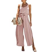 Happy Sailed Womens Jumpsuits Casual Spaghetti Strap Wide Leg Split Belted Jumpsuit Long Pants Ro...