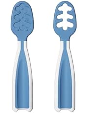 CLOVERSS® Cucharas para Bebe, Utensilios para Niños Pequeños Cucharas de Iniciación Bebe, Precucharas Bebé blw, Juego 2 Cucharas Etapa 1 y Etapa 2 (azul)