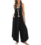 Happy Sailed Womens Jumpsuits Summer Sleeveless Ruched V Neck Flared Wide Leg Pants Rompers Baggy...