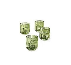 Serene Spaces Living Set of 4 Green Ribbed Glass Votive Holders, Perfect for Weddings and Home Décor, Measures 2.25" Tall a…