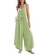 Happy Sailed Womens Jumpsuits Summer Sleeveless Ruched V Neck Flared Wide Leg Pants Rompers Baggy...