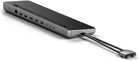 Satechi Dual USB C Docking Station and Stand with Dual 4K HDMI, Display Port, 75W USB C PD Charging, 2 USB C Data, 2 USB-A, Ethernet, SATA and NVMe SSD Enclosure, for MacBook and Windows