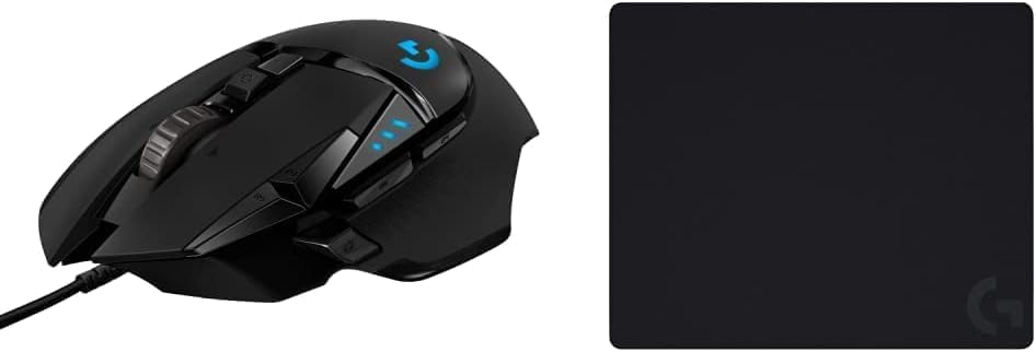 Logitech G502 HERO High Performance Gaming Mouse with HERO 25K Sensor, RGB, 11 Programmable Buttons, Adjustable Weights, Onboard Memory, Tilt Wheel, and G240 Cloth Gaming Mouse Pad Bundle, Black