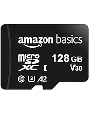 Amazon Basics Micro SDXC Memory Card with Full Size Adapter, A2, U3, Read Speed up to 100 MB/s, 128 GB, Black