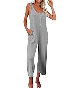 Happy Sailed Womens Casual Sleeveless Front Button Loose Jumpsuits Stretchy Knit Jumpers Long Pan...