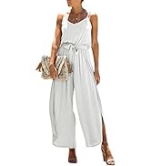 Happy Sailed Womens Jumpsuits Casual Spaghetti Strap Wide Leg Split Belted Jumpsuit Long Pants Ro...