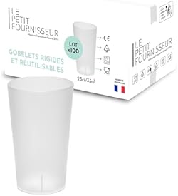 LPF LE PETIT FOURNISSEUR - Lot de 100 Gobelets réutilisables 25cl (33cl à ras-bord) - Polypropylène Incassable