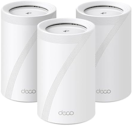 TP-Link Deco BE65 Wi-Fi 7 Mesh WLAN Set(3 Pack), Tri-Band 5760 Mbit/s (6 GHz) + 2880 Mbit/s (5 GHz) + 574 Mbit/s (2,4 GHz), 6 Streams, 4× 2,5G Ports, 1× USB 3.0