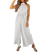 Happy Sailed Women's Jumpsuits Summer Sleeveless Halter Neck Wasit Belt Wide Leg Pants Romper Chi...