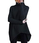 ANRABESS Womens Turtleneck Long Batwing Sleeve Asymmetric Hem Casual Pullover Sweater Knit Tops