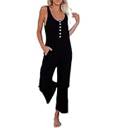 Happy Sailed Womens Casual Sleeveless Front Button Loose Jumpsuits Stretchy Knit Jumpers Long Pan...