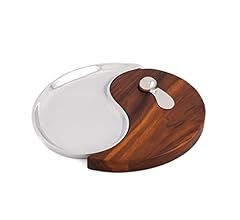 nambe Yin Yang Cheese Board with Spreader Set | Made of Acacia Wood and Metal Alloy | Charcuterie Board Set | Housewarming …