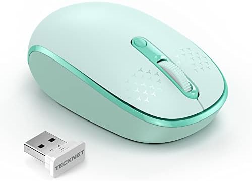 TECKNET Wireless Mouse for Laptop, 2.4G Quiet Computer Mouse with USB Receiver, 4 Buttons Portable Cordless Mice for Chromebook, Laptop, PC, Mac, 800/1200/1600 DPI - Mint Green