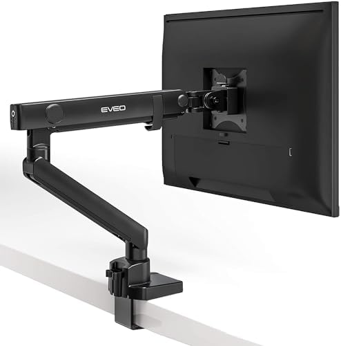 EVEO Premium Single Monitor Arm 14"- 34"- Monitor Arm 34 inch, Single Monitor Desk Mount, 34 inch Monitor Mount, Single Arm Monitor Mount VESA Compatible, Single Monitor Mount for PC Monitors - Black