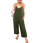 Happy Sailed Women's Casual Sleeveless Front Button Loose Jumpsuits Stretchy Long Pants Romper wi...