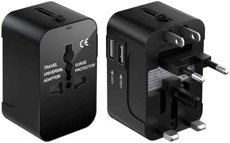 Universal Worldwide Travel Adapter,International Travel Plug Adapter with 2 USB Port and AC Socket,All in One Travel Adapter Power Adapter for US UK EU AU