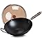 WANGYUANJI Carbon Steel Wok Pan,12.59&#34; Woks and Stir Fry Pans with Glass Lid,Chinese Wok Flat bottom Iron wok for Induction, Electric, Gas, Halogen All Stoves