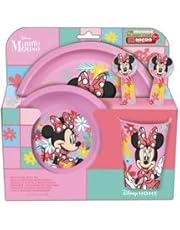 Set vajilla infantil reutilizable de 5 piezas: vaso, plato, cuenco y cubiertos de Minnie Mouse