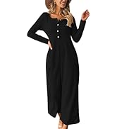 Happy Sailed Women's Long Sleeve Waffle Knit Jumpsuits Front Button Wide Leg Long Pants Romper Ov...