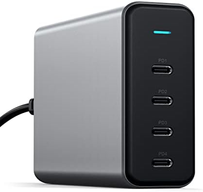 Satechi 165W USB C 4-Port GaN Charging Station – Compatible with MacBook Pro/Air M1 M2 M3, iPad Pro M4, iPhone 16 Pro Max/16 Pro/16/16 Plus