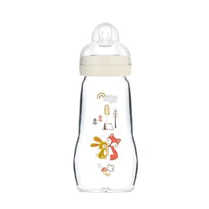 MAM Feel Good Medium Flow Premium Glass Bottle, Easy Switch Between Breast and Bottle, 9oz, 0+ Months, Unisex, 1 Pack