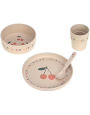 LÄSSIG Juego de vajilla infantil (plato, bol, taza, cuchara) sin BPA para lavavajillas y microondas/Dish Set PP/Cellulose Happy Fruits Cherry