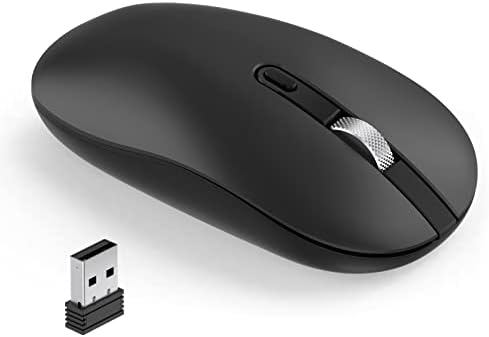 cimetech Wireless Mouse for Laptop, Slim Silent Mouse 2.4G Portable Computer Mice with USB Receiver, Metal Scroll Wheel for Laptop, Notebook, PC, MacOS, Windows - Black