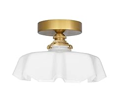 DSMJFU White Semi Flush Mount Ceiling Light, Brass Flush Mount Ceiling Light Vintage Flower Glass Light Fixtures, Farmhouse…