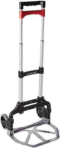 Magna Cart Personal 150 Pound Capacity Aluminum Folding Hand Truck with Telescopic Handle and Foldable Wheels for Industrial, Black and Red