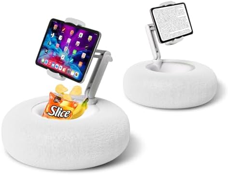 Debtrop Kindle Pillow Stand Holder with Snack Bowl for Reading in Bed, Cozy Tablet Phone iPad Pillow Stand for Lap Compatible with 4.7"-13" Phone, Tablet, iPad, iPhone, Google, Kindle, Samsung(White)