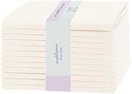 PurpleEssences Set of 12 Cloth Dinner Napkins 100% Cotton 18x18 - Soft Durable Washable - Ideal for Farmhouse Party Fall Thanksgiving - Perfect Everyday Use Table Linen - Cream