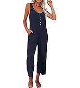 Happy Sailed Womens Casual Sleeveless Front Button Loose Jumpsuits Stretchy Knit Jumpers Long Pan...