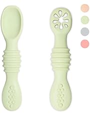 VegMai® PreCucharas Para Bebes. Cucharas BLW De Aprendizaje, Etapa 1 + Etapa 2. Recomendada Por Nutricionistas Y Expertos Baby Led Weaning. Cubiertos De Silicona Antibacteriana Y Ergonómicos. (Verde)