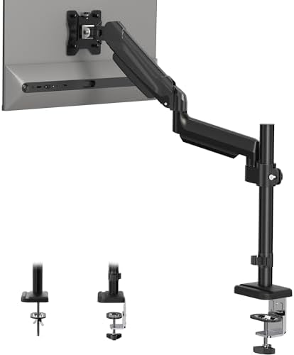 BONTEC Single Monitor Desk Mount for 13 to 34 Inch Screens, Tall Monitor Arm Stand, Adjustable Gas Spring Arm with Tilt, Swivel, Rotation, VESA 75x75, 100x100mm, Holds up to 19.8lbs