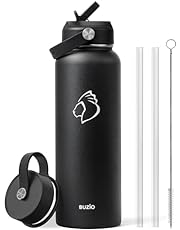 BUZIO Double Wall Stainless Steel Sports Water Bottle with Straw Lid and BPA-Free Flex Cap, 1180 ml Modern Vacuum Water Flask Simple Thermo Canteen Mug, Cold for 48 Hrs Hot for 24 Hrs, Black