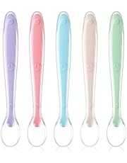 Vicloon Cucharas Siliconas Bebé, 5pcs Cuchara de Aprendizaje para Bebe,Silicona Suave Cuchara de Punta de alimentación para bebés, Cuchara para Bebé