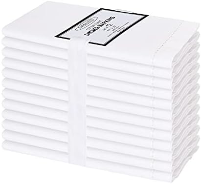 Cotton Clinic Hemstitch Cloth Dinner Napkins – Perfect Everyday Use Table Napkins – Soft Durable Washable – Ideal for Party Wedding Christmas Easter – Set of 12 – 20x20 inches – White