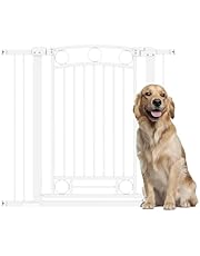 PawHut Barrera para Perros Puerta para Perros con Ancho Ajustable 76-104 cm Barrera de Seguridad para Perros Altura 96 cm con 2 Extensiones para Escaleras y Puertas Blanco